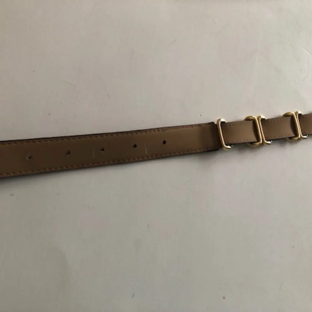 Brown suede leather fashion belt with gold accents